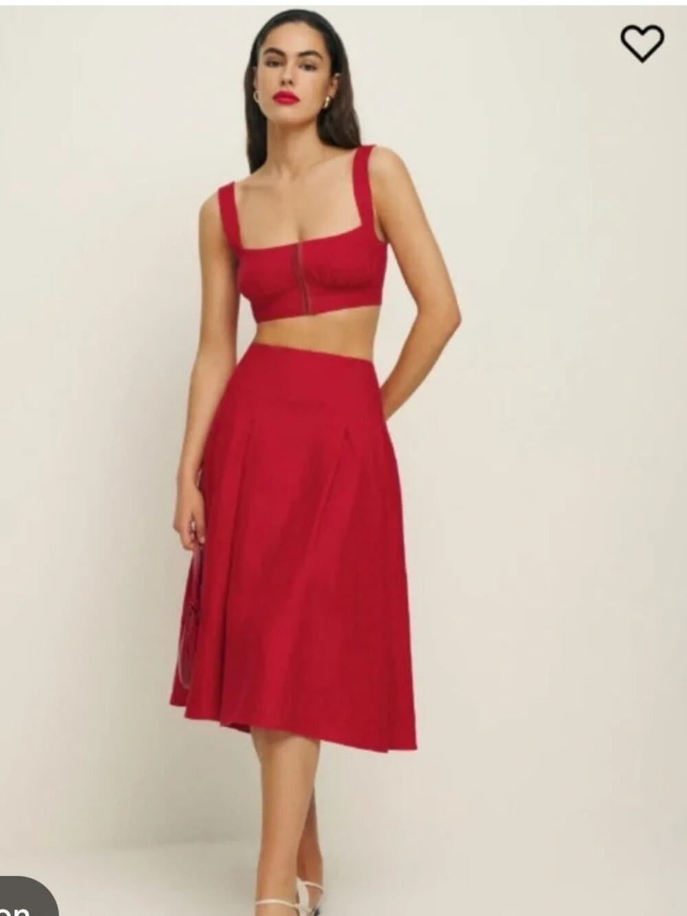 Reformation Red Santana Linen Two Piece Set Womens 8 Midi Skirt Corset Top